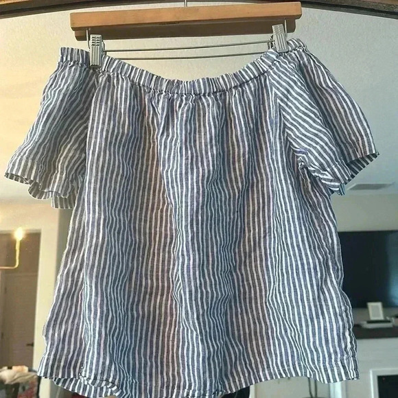 J Crew Off Shoulder Striped Linen Top - Picture 2 of 4